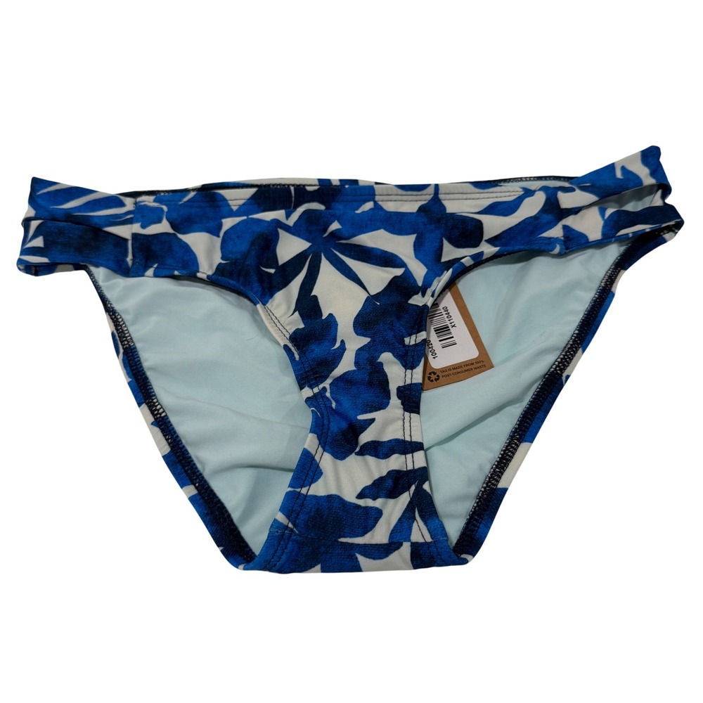 Title Nine Womens Blue White Tropical Leaf Bikini Bottoms Medium‎ 100420 NEW